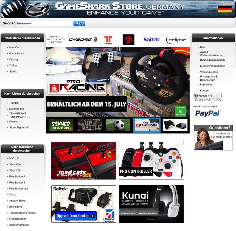 GameSharkStore.de - Screenshot der Webseite vom 13.07.2014