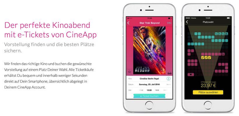 Kino Tickets mit dem Smartphone in der CineApp bestellen.