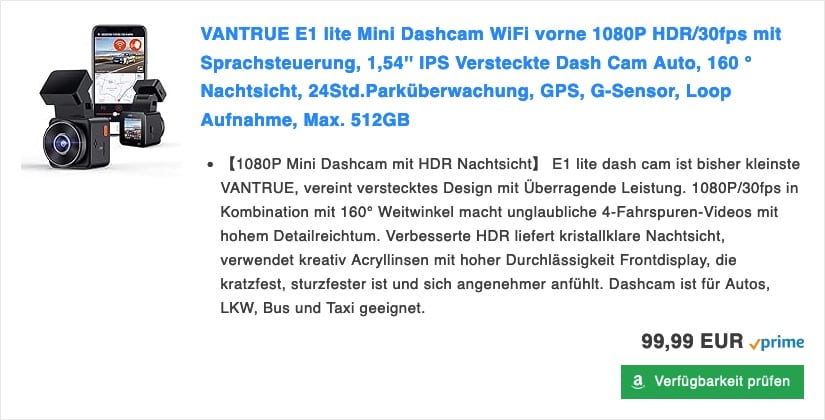 VANTRUE E1 lite Mini Wifi Dashcam