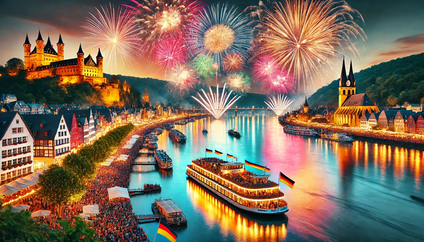 Rhein in Flammen - Spektakuläres Feuerwerk am Kulturufer Bingen