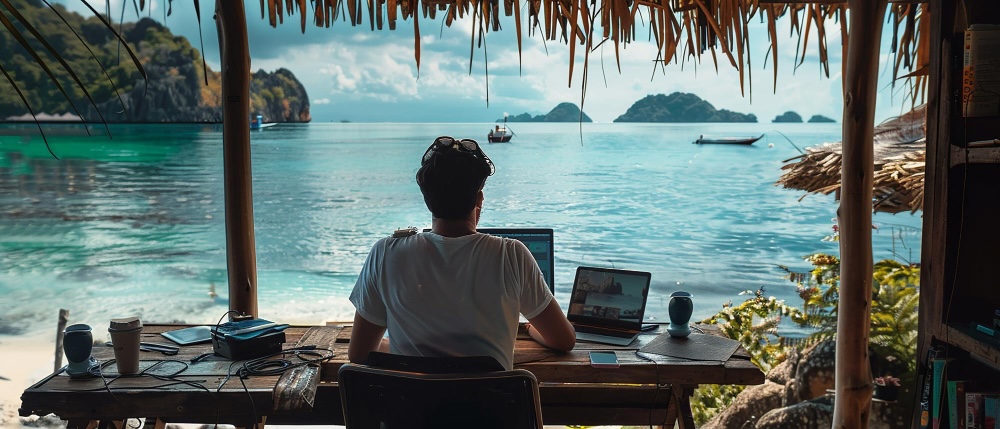 Arbeiten am Strand von Bali