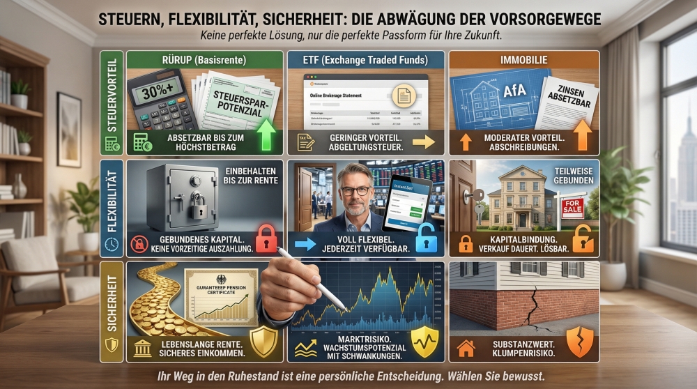 Altersvorsorge für Selbstständige - Steuerliche Unterschiede der drei Vorsorgewege im Vergleich