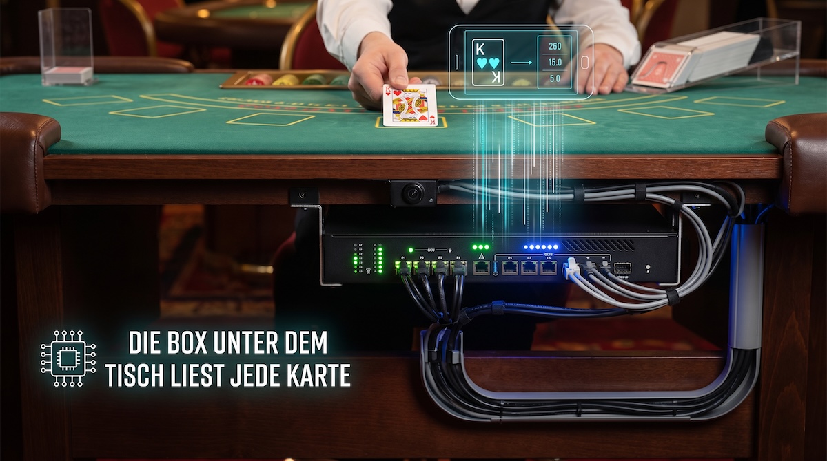 Die Box unter dem Tisch liest jede Karte