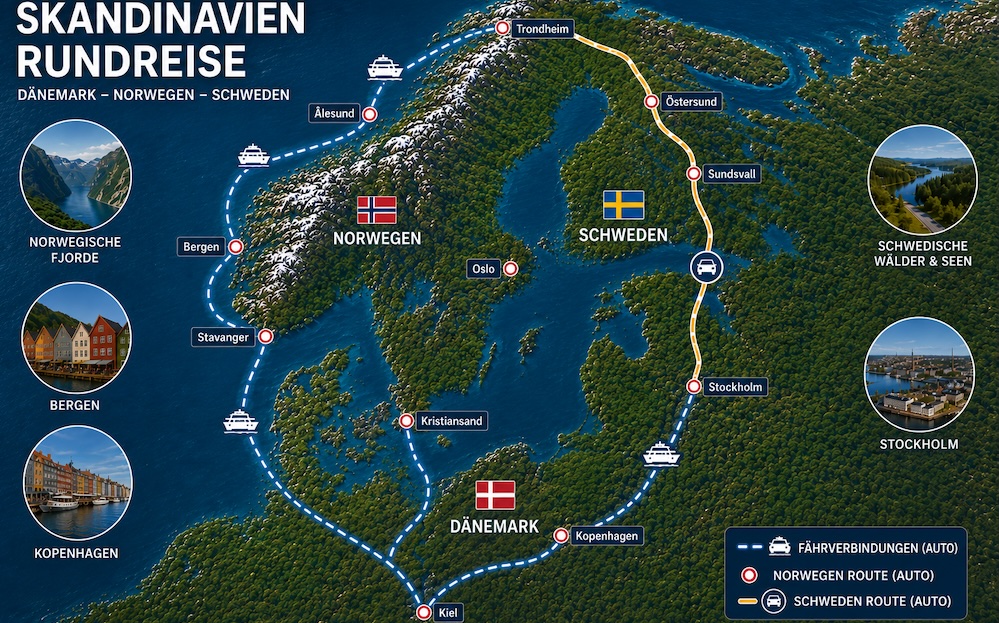 Reiserouten für Skandinavien