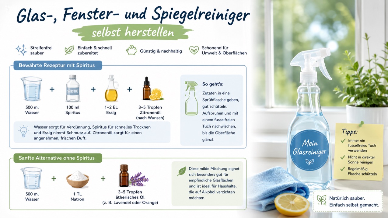 Glas-, Fenster- und Spiegelreiniger selbst herstellen